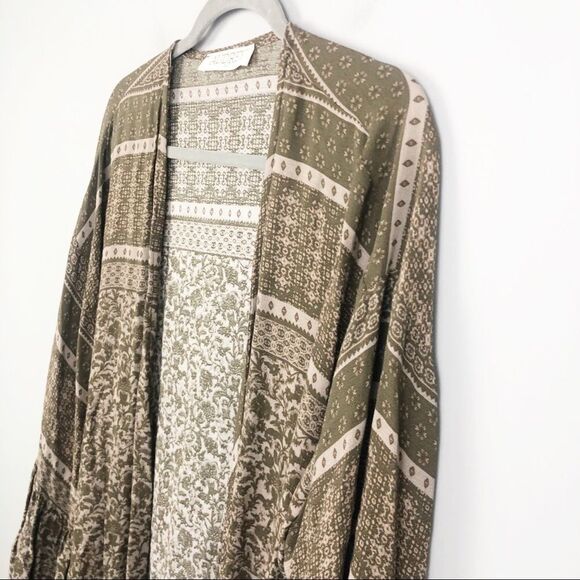 AUDREY 3+1 | Boho Duster Kimono Green Tan Medium - Picture 2 of 8